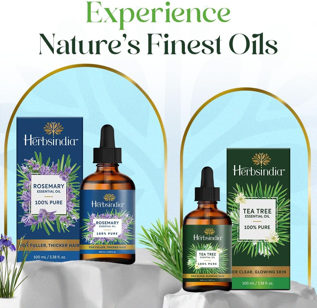 HerbsIndia Tea Tree Essential Oil for Skin - Huge 3.3 Fl Oz - 100% Pure - Premium Grade with Glass Dropper, Undiluted, Non-GMO