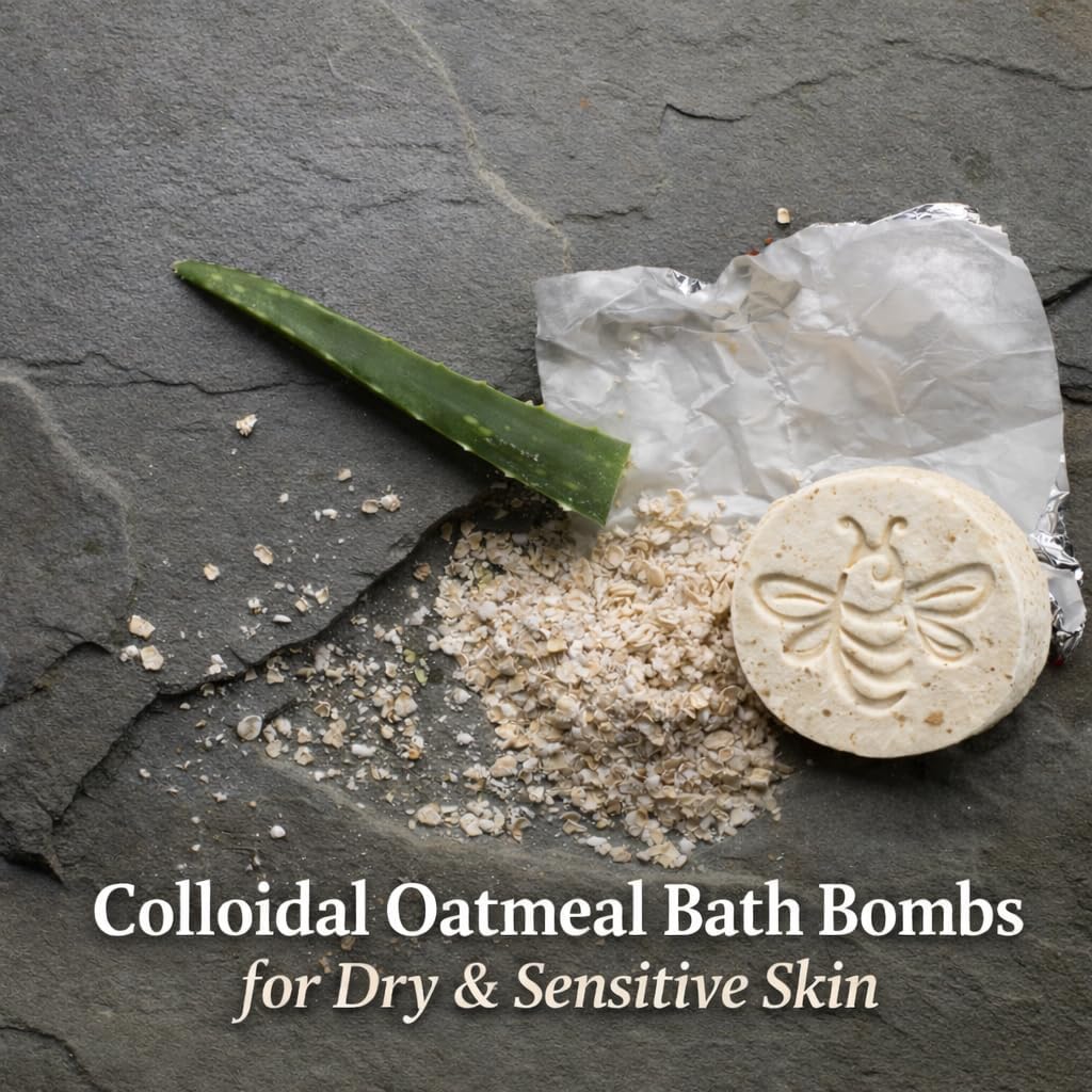 Colloidal Oatmeal Bath Bombs for Dry & Sensitive Skin – Honey Oatmeal Bath Fizzies with Mango Butter & Aloe – Soothing Natural Bath Bomb Set – Lavender and Lemongrass Handmade Bath Bombs (4 Pack)