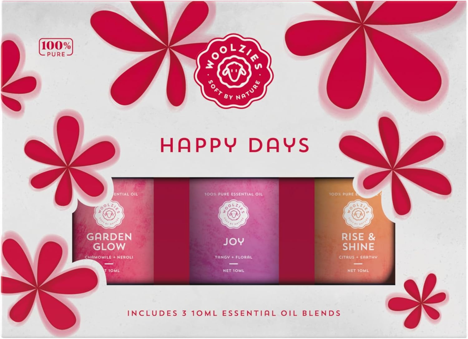 Happy Days Essential Oil Set of 3 | Therapeutic Grade Essential Oil Blends for Home, Office, Diffuser | Garden Glow, Joy, Rise & Shine - 10 ML
