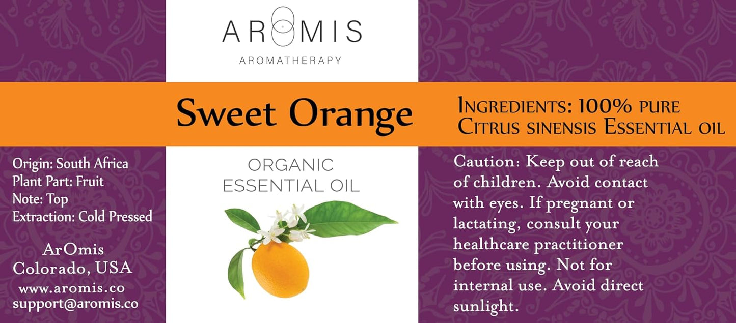 ArOmis Organic Sweet Orange Essential Oil - 100% Pure Therapeutic Grade - 30ml, Undiluted, Premium, Oils Perfect for Aromatherapy 1 fl oz