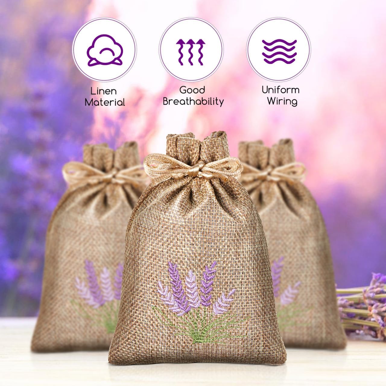 iplusmile 10 Pcs Empty Lavender Sachet Bags with Drawstring, 4x5.5 Embroidered Burlap Cloth Pouches for Dried Flowers Potpourri Bath Salts, Small Closet Drawer Fragrance Bag