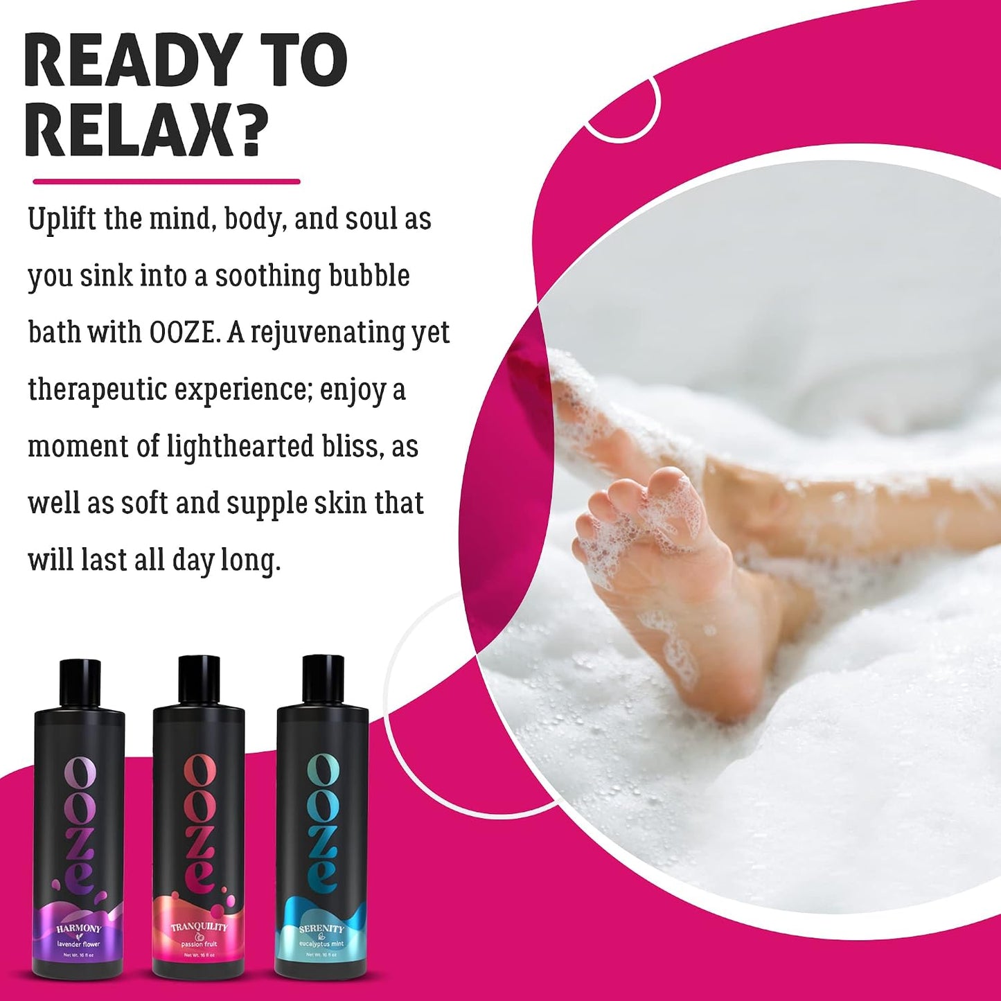 OOZE Passion Fruit Bubble Bath (473ml) - Bubble Bath for Women, Fresh, Uplifting & Rejuvenating - Self-Care & Wellness - Zero Parabens Foaming Bath for Women, Cruelty-Free, Made in The USA