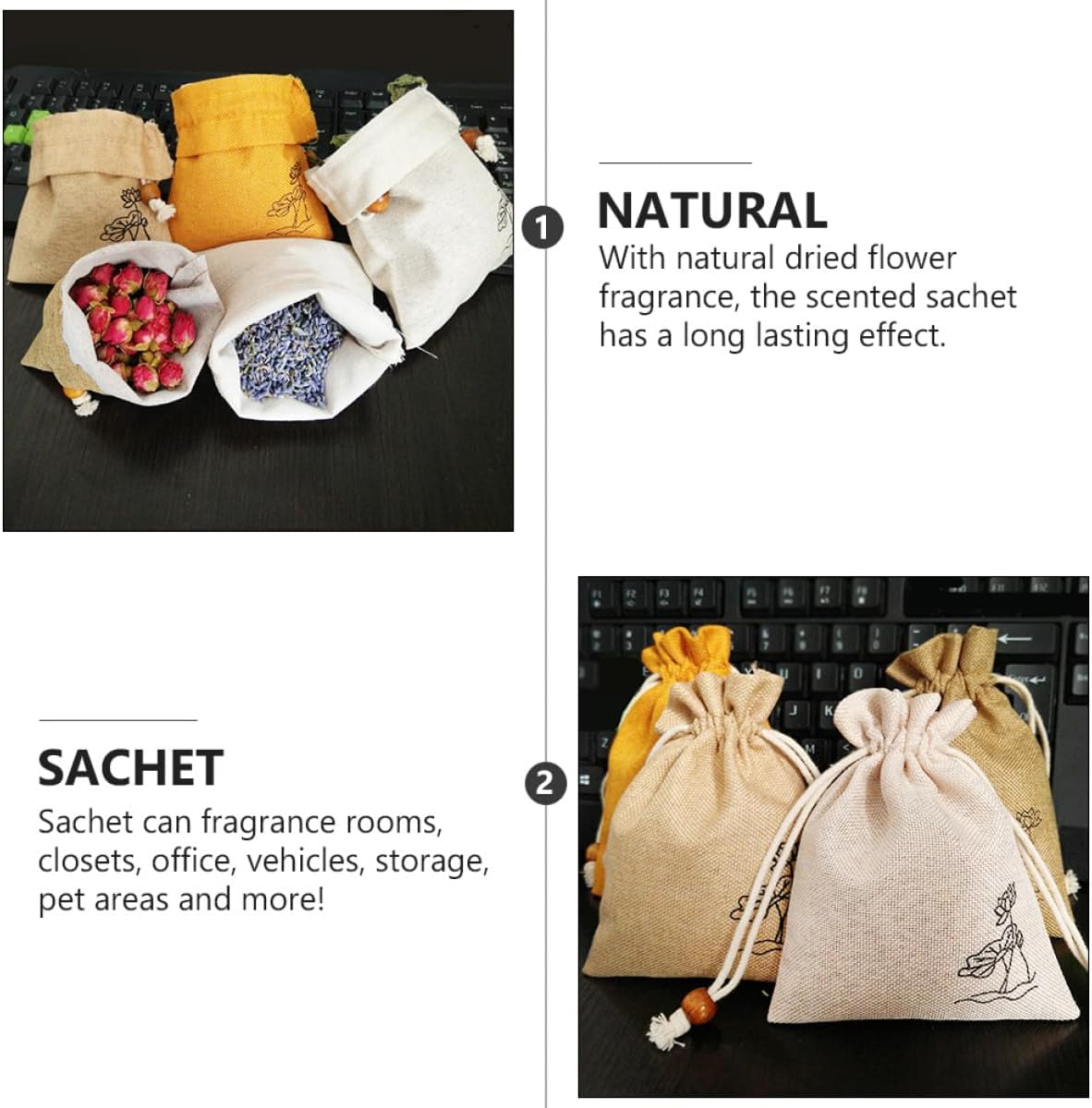 SUPVOX Natural Lavender Wardrobe Sachets 2pcs, Linen Cotton Fragrance Bags for Drawers Freshener and Closet Air Freshener with Dried Flowers, Home Fragrance Supplies Random Color