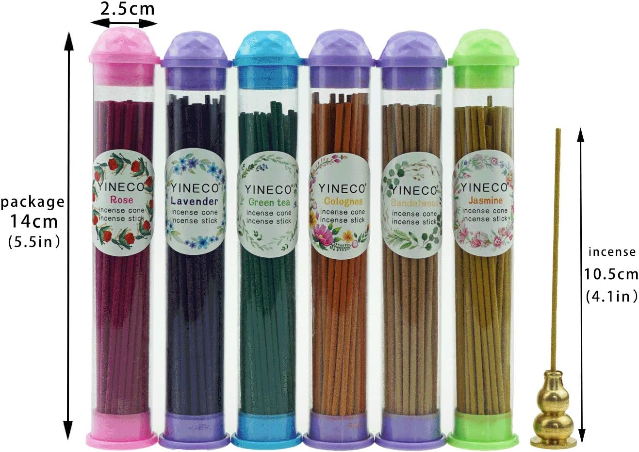 300PCS Incense Sticks Lavender Rose Jasmine Sandalwood Green Tea Colognes 6 Popular Incense Flavors Great for Aromatherapy(Colorful)