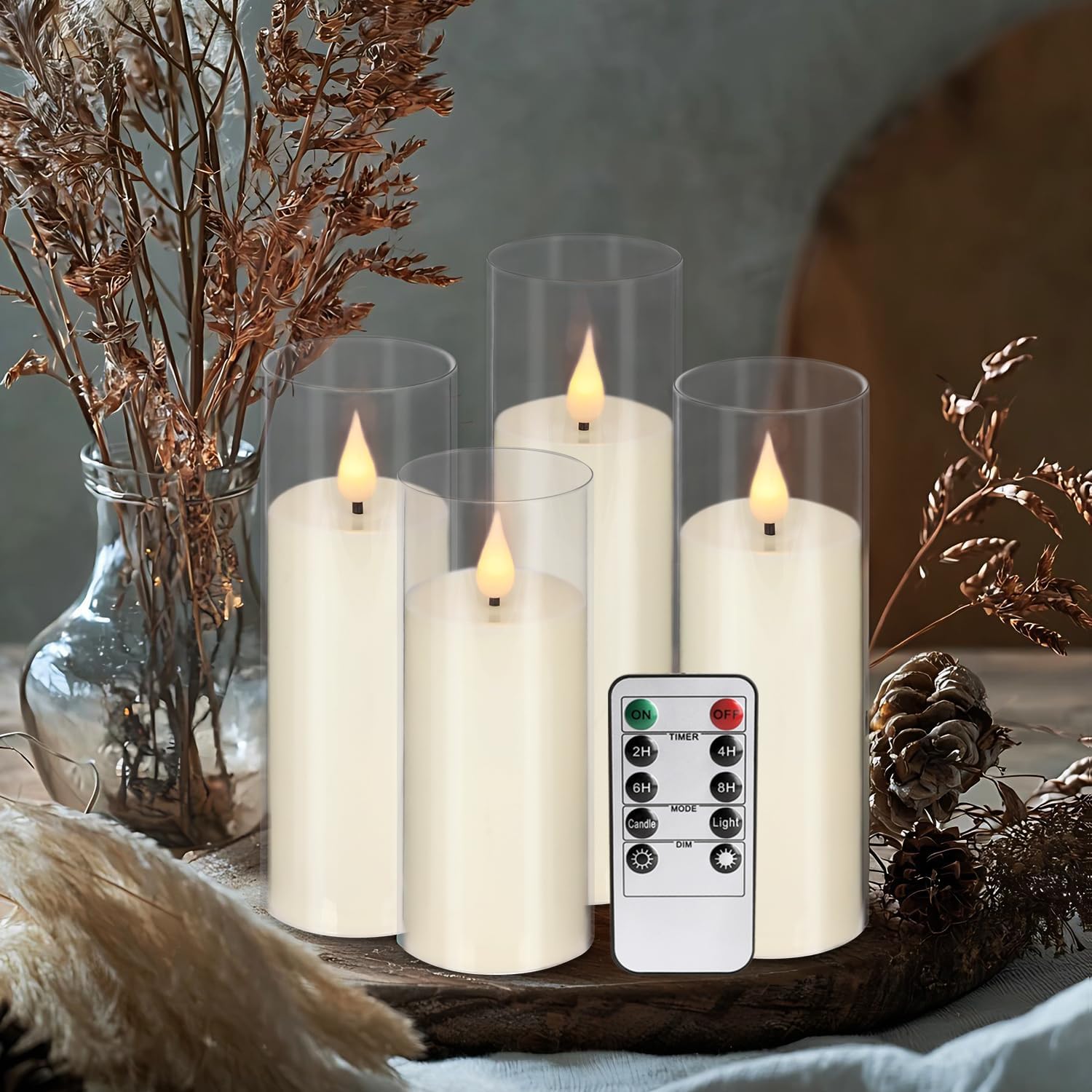 24-Pack Acrylic LED Flameless Pillar Candles with Remote & Timer, Battery Powered - Perfect for Indoor/Outdoor Decor,Wedding,BBQ and Gift - Easily Create a Magical Atmosphere.(Ivory)