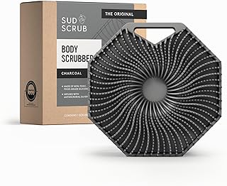 Sud Scrub® Antimicrobial Silicone Body Scrubber, Exfoliating Body Brush for Sensitive Skin, Antibacterial Shower Scrubber for Body, Bathroom Essentials for Men & Women, Charcoal