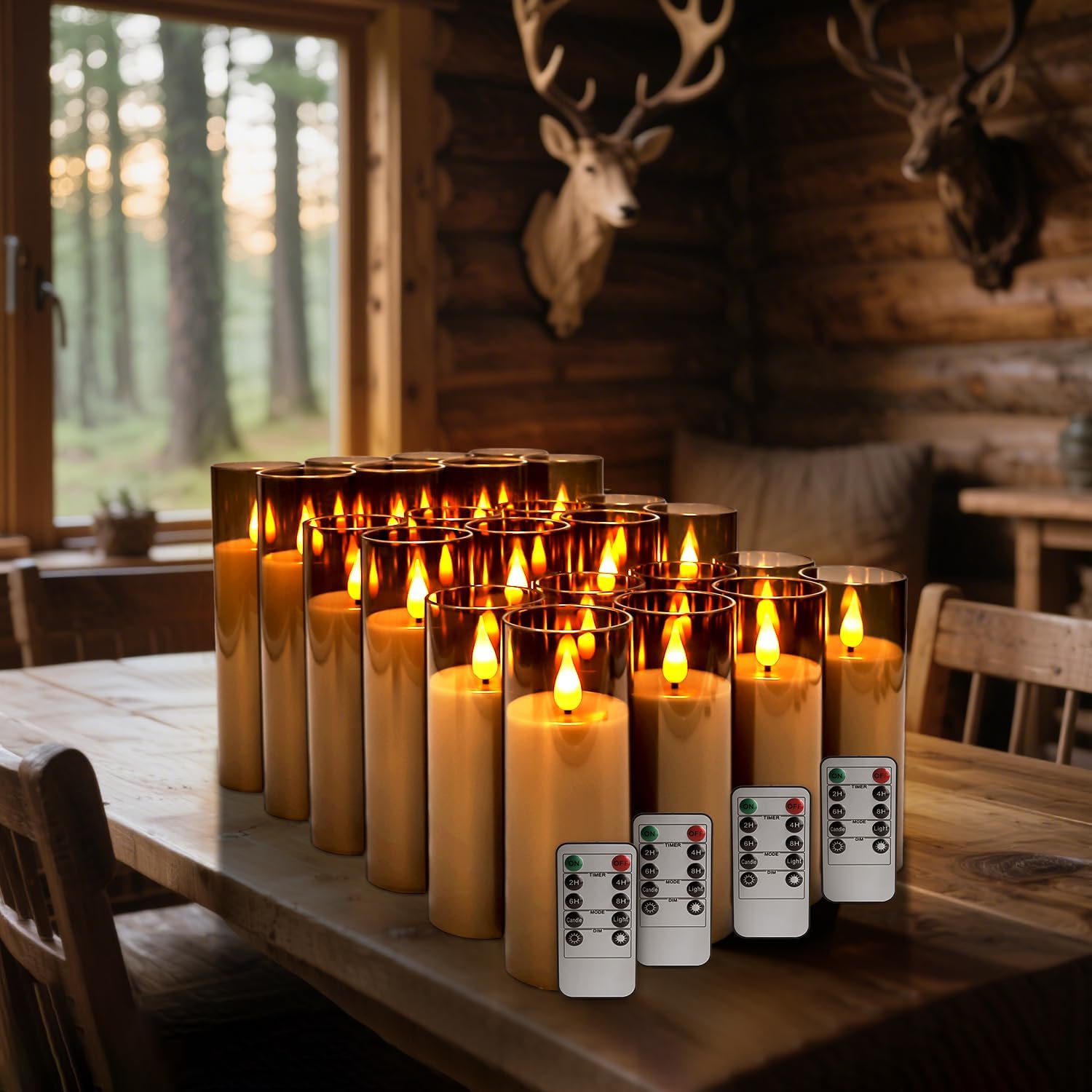 24 Pack LED Gray Flameless Candles with Remote, 3D Flickering Battery Operated Candles in Glass Holders, Safe for Weddings, Parties, Home and Outdoor Decor.