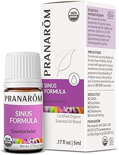 Pranarom - Sinus Formula Essential Oil Blend (5ml) - Olive Oil, Eucalypts, Peppermint, Rosemary, Frankincense, & Thyme - 100% Pure Essential Oil for Topical Use | USDA and ECOCERT Certified Organic