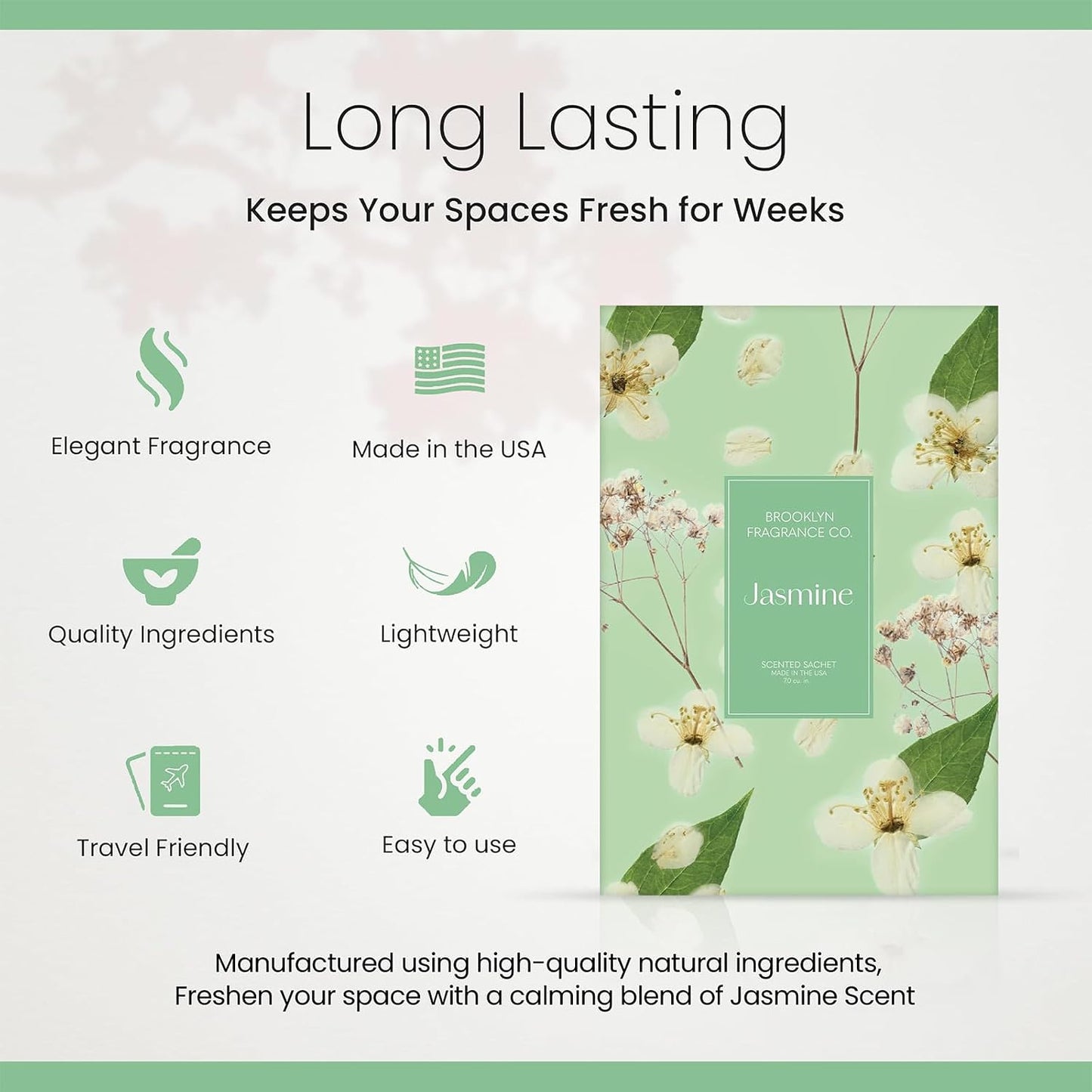 Brooklyn Fragrance Co. Spring Florals Sachet Bags – Jasmine Scented Pouches – Perfect Aroma for Drawers, Closets, Cars and Bathrooms – Long-Lasting Fresh Scent Sachets (6- Pack)