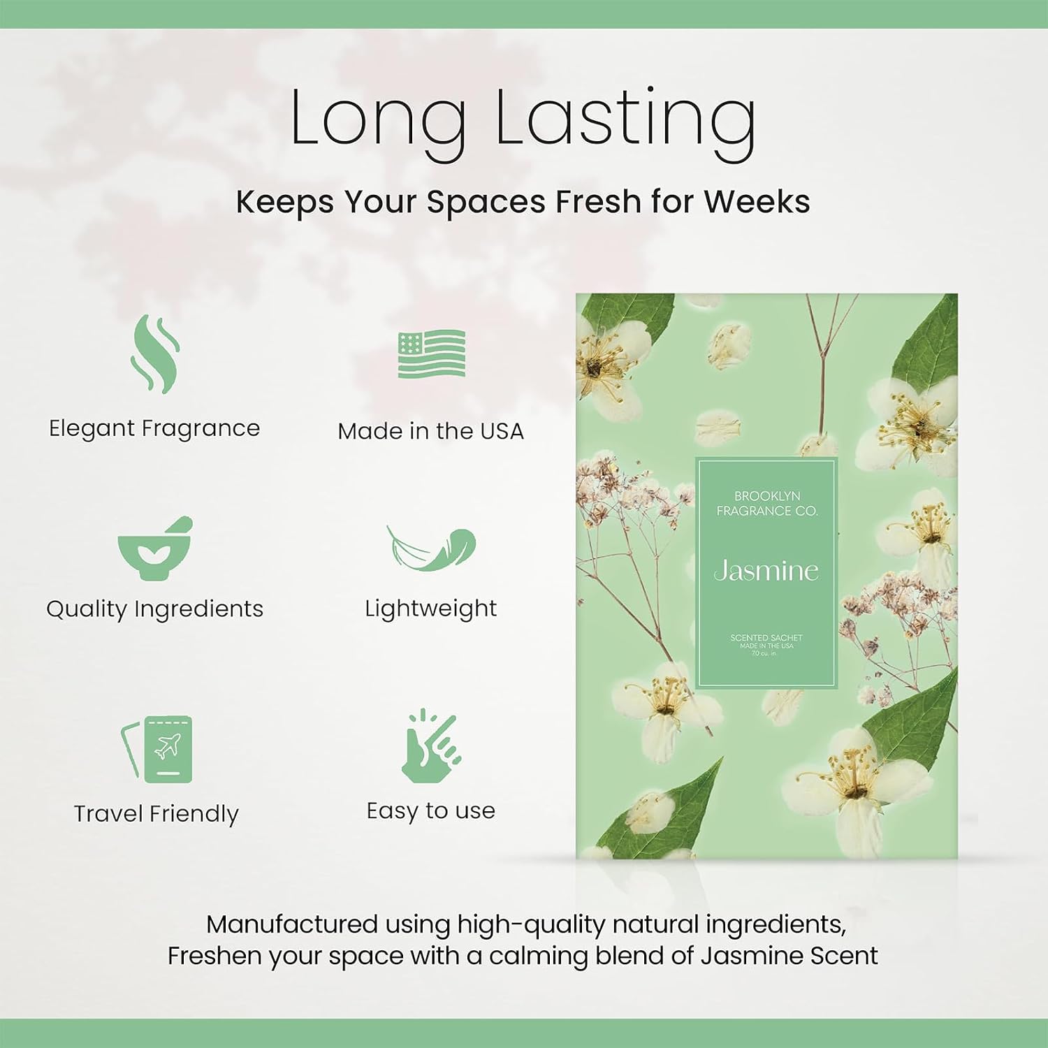 Brooklyn Fragrance Co. Spring Florals Sachet Bags – Jasmine Scented Pouches – Perfect Aroma for Drawers, Closets, Cars and Bathrooms – Long-Lasting Fresh Scent Sachets (6- Pack)