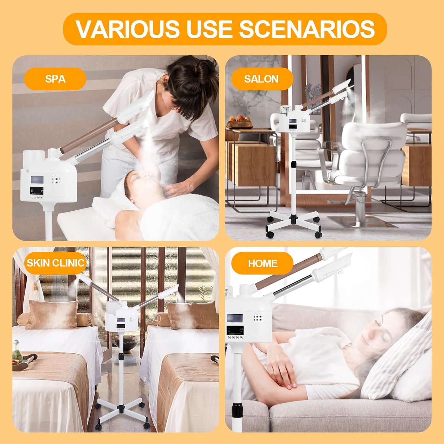 Professional Facial Steamer, 2 in 1 Facial Steamer with Ozone and Hot & Cold Mist for Facial Deep Cleaning and Hydration, Esthetician Steamer on Wheels, Ideal for Spa, Salon and Home Use