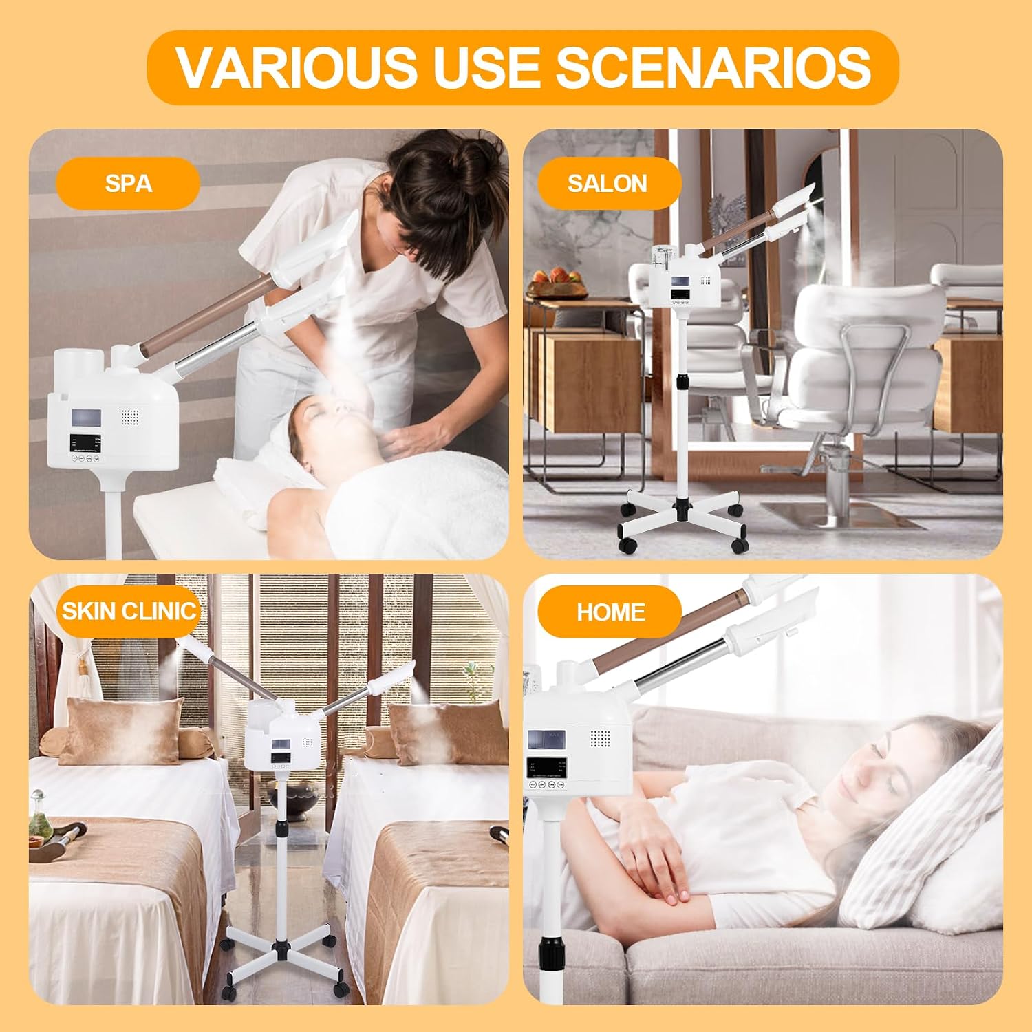 Professional Facial Steamer, 2 in 1 Facial Steamer with Ozone and Hot & Cold Mist for Facial Deep Cleaning and Hydration, Esthetician Steamer on Wheels, Ideal for Spa, Salon and Home Use