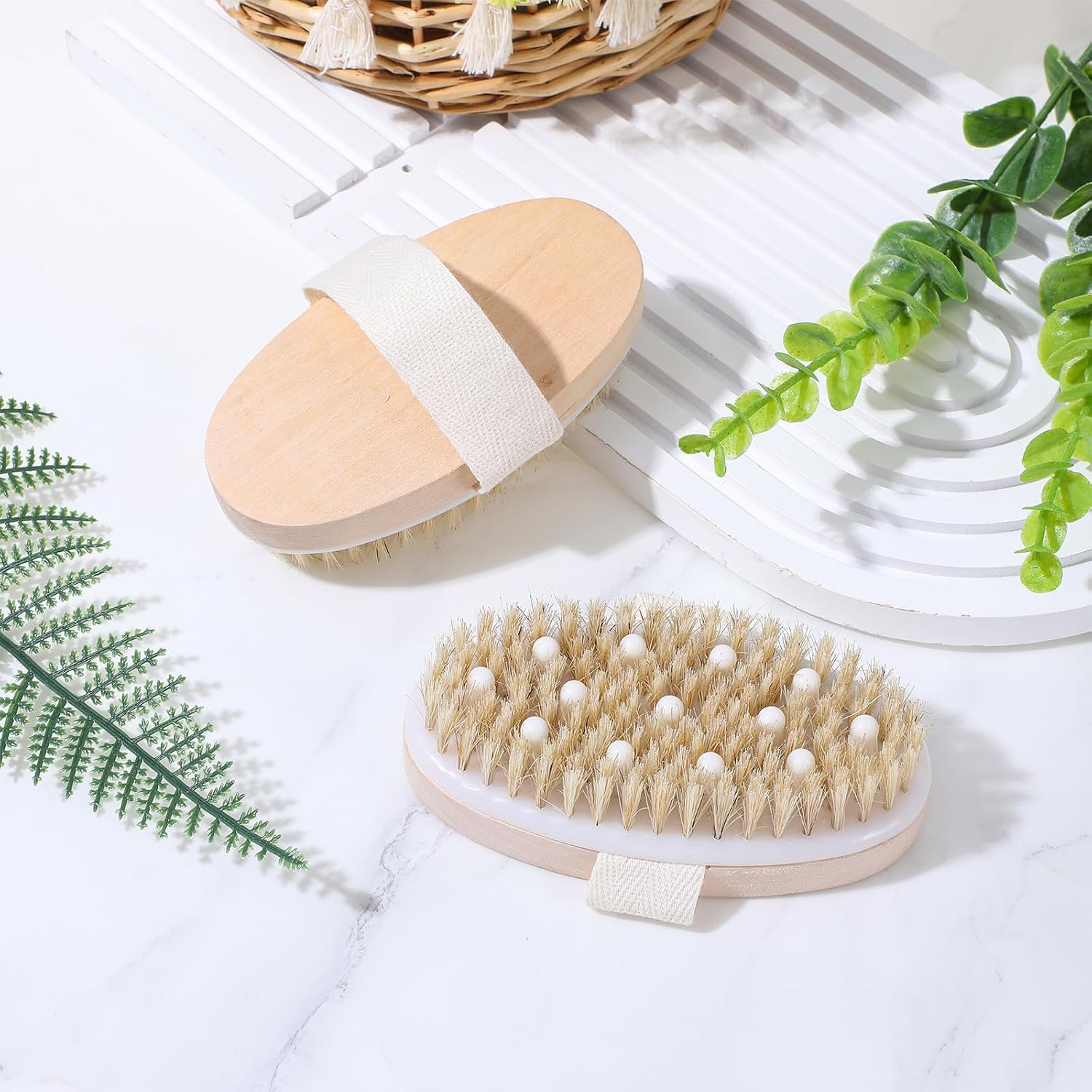Molain 10 Pcs Dry Brushing Body Brush, Natural Bristle Exfoliating Brush Exfoliating Brushes with Massage Nodule Dry Skin Body Scrubber for Shower Blood Circulation, Deep Exfoliation for Smooth Skin