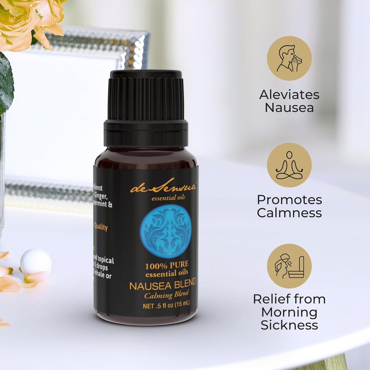 Nausea Relief Oil Synergy Blend for Motion Sickness, Gas, Bloating, 100% Pure Essential Oils Blends, Nausea Relief for Pregnant Women, Pure Essential Oils for Diffusers for Home 15 mL