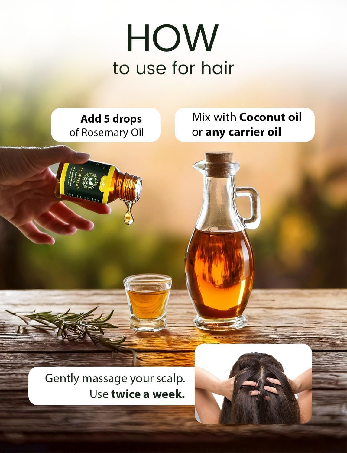 100% Pure Rosemary Essential Oil for Hair - Nourishing Rosemary Oil - 1 Pack Ideal for Women & Men - 15 ml