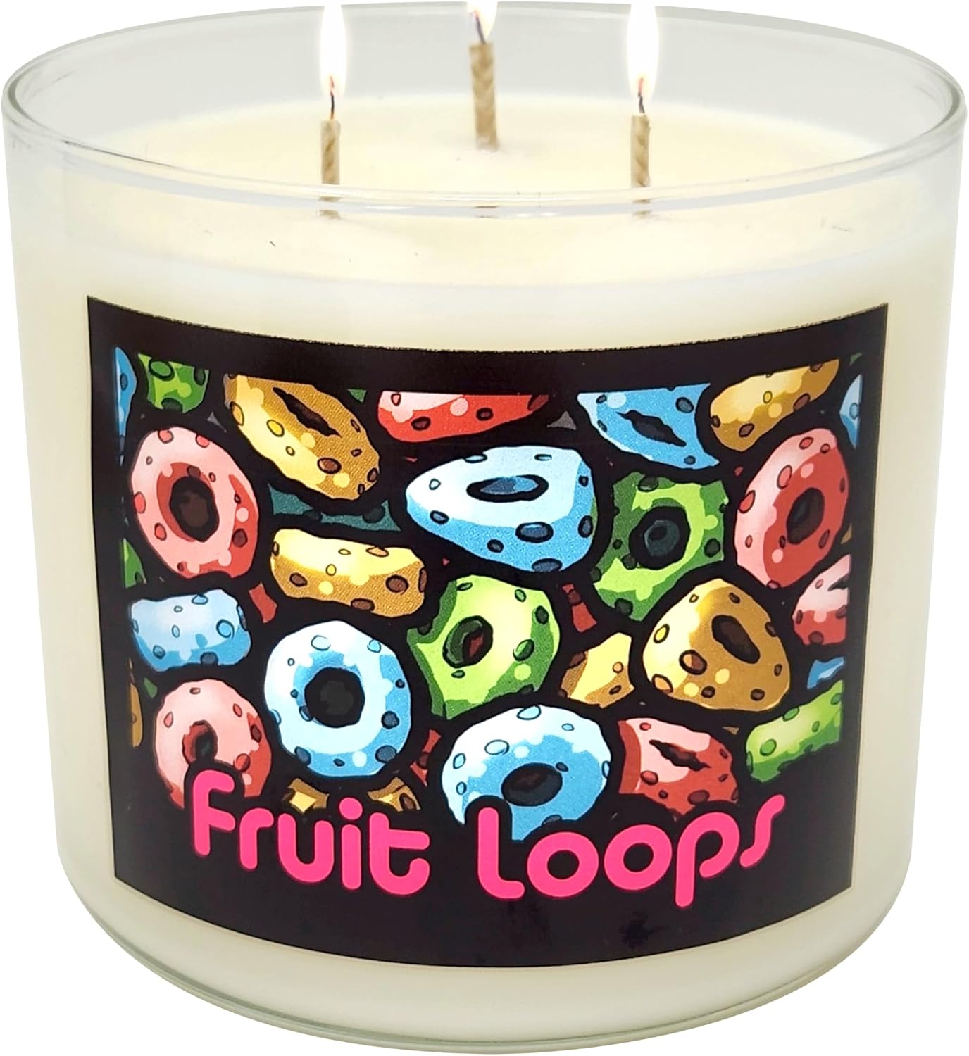 Fruit Loops Candle ~ Premium Coconut & Soy Wax Blend ~ Large Highly Scented 14.5 Ounce 3 Wick Candle and Metal Lid