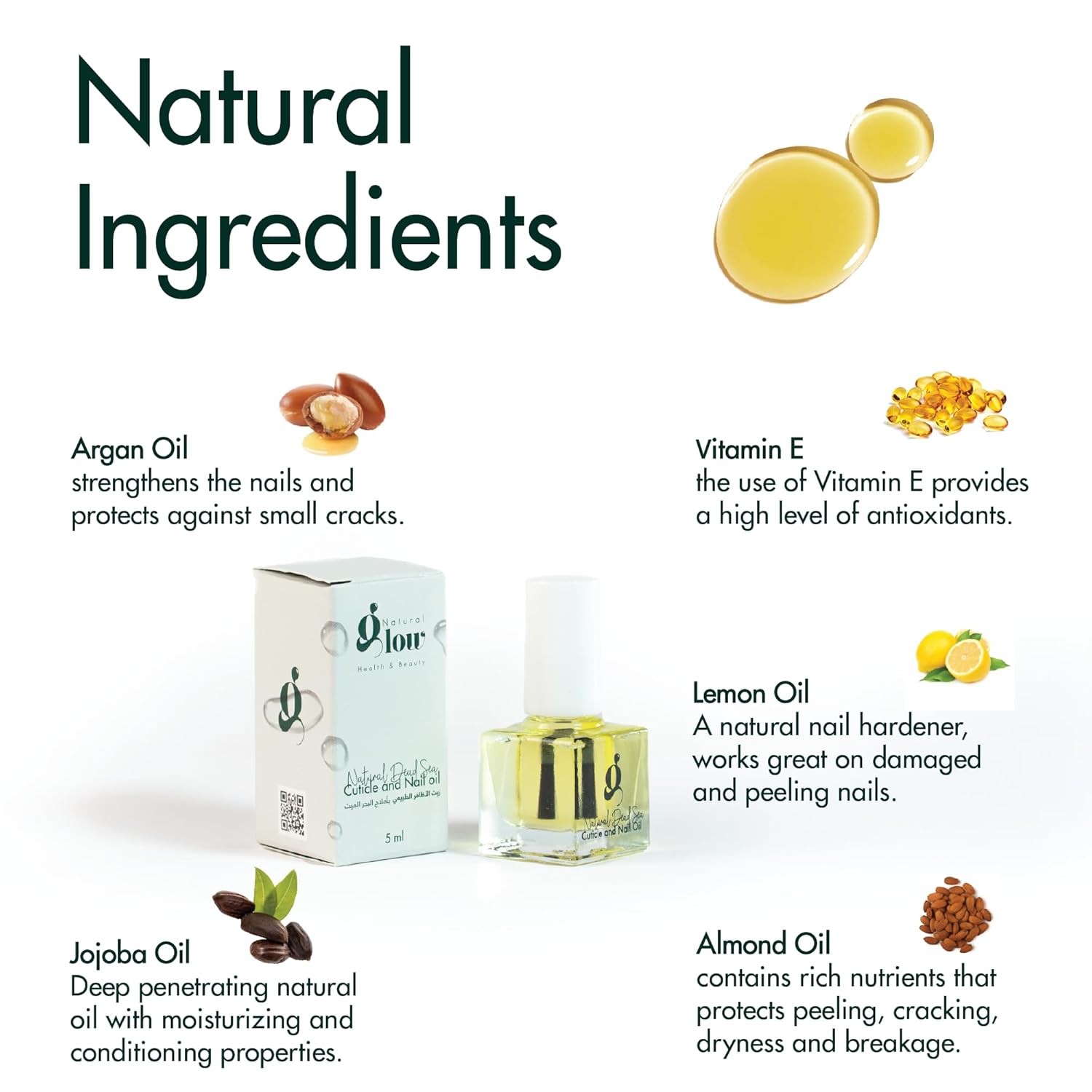 Dead Sea Cuticle & Nail Oil 5ML | Strengthens & Moisturizes Dry & Cracked Cuticles | With Jojoba, Argan, Olive, Almond & Castor Oils, Vitamin E | Nail Repair & Conditioning Oil