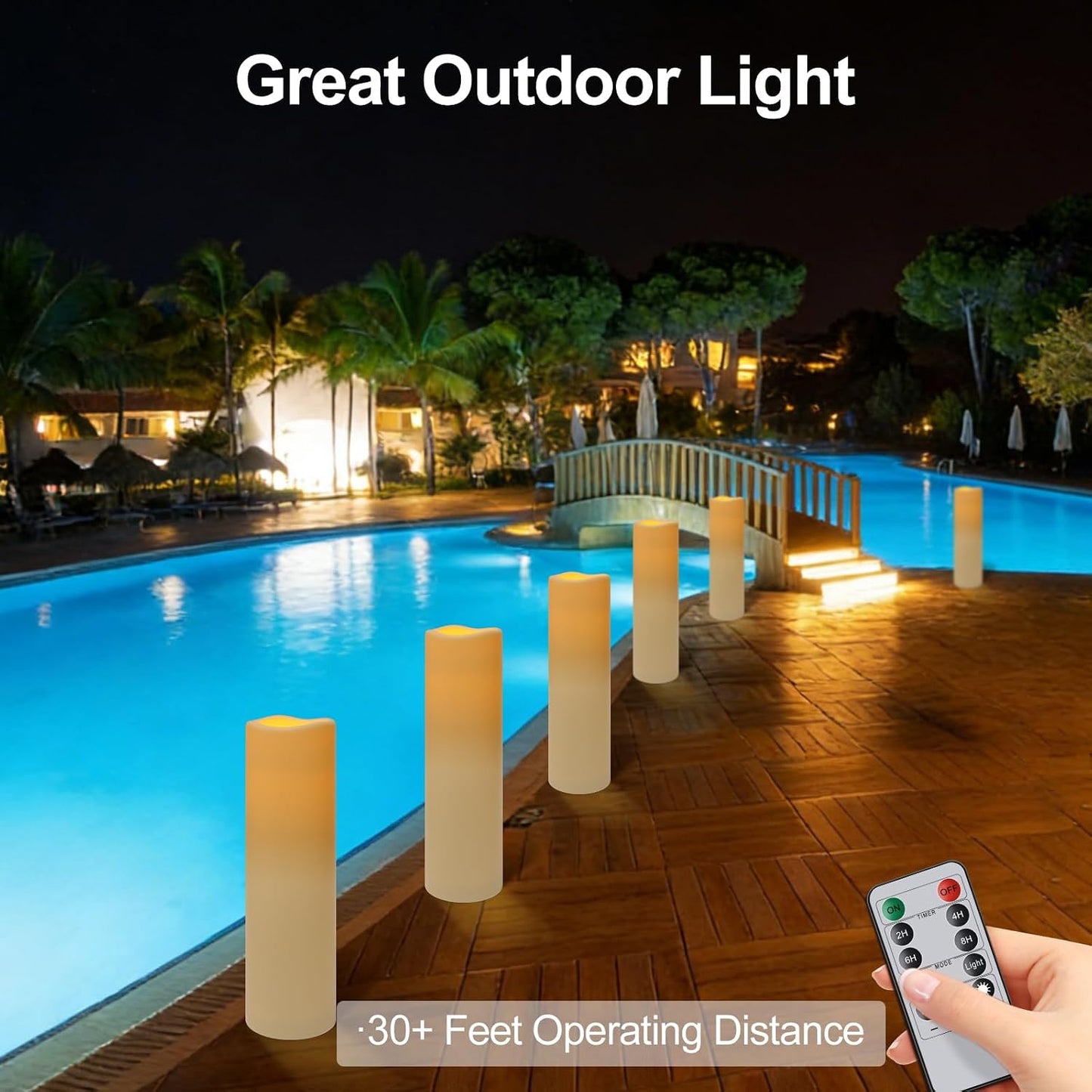 2 Pack Extra Large Outdoor Candles with Timer Waterproof, 14" x 4" Flickering Flameless Candles Battery Operated with Remote, Tall LED Pillar Candle for Outdoor Lantern, Patio, Porch, Ivory