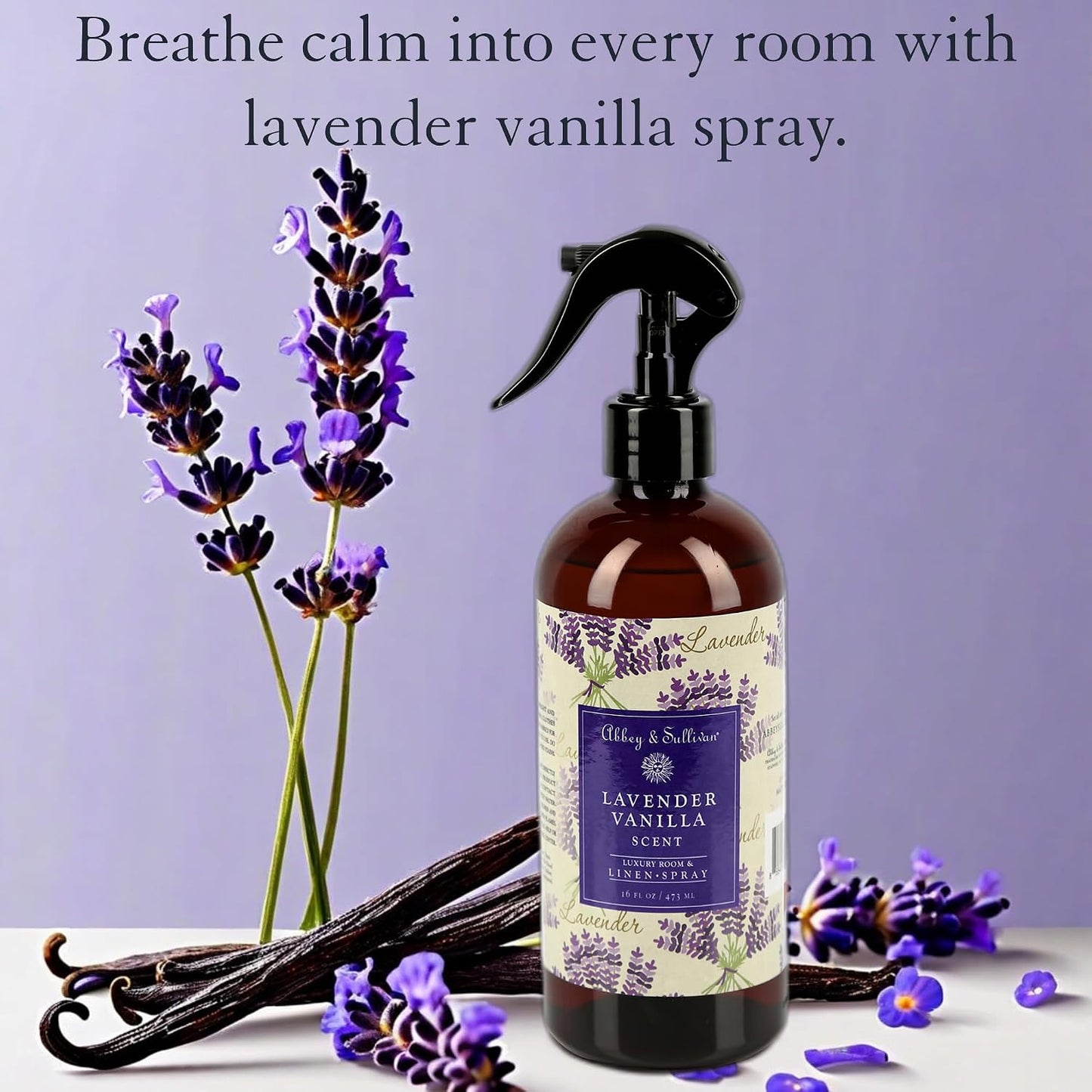 Abbey & Sullivan Linen Spray, Lavender Vanilla, Fabric Freshener and Odor Eliminator, Pack of 2, 16 oz