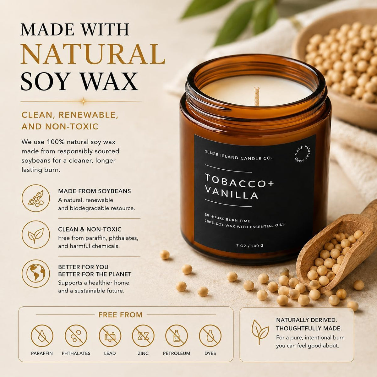 Tobacco Vanilla Scented Candles for Home Scented 50 Hrs Long Lasting 100% Soy Candle Gift for Men &amp; Women