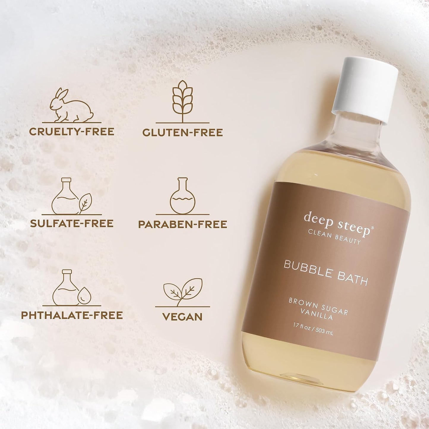 Deep Steep Vanilla Coconut Bubble Bath for Women, Hypoallergenic, Clinically Tested, Clean Formula for Sensitive Skin, Sulfate-Free, 17 fl oz Bottle, Essential Bath Accessories