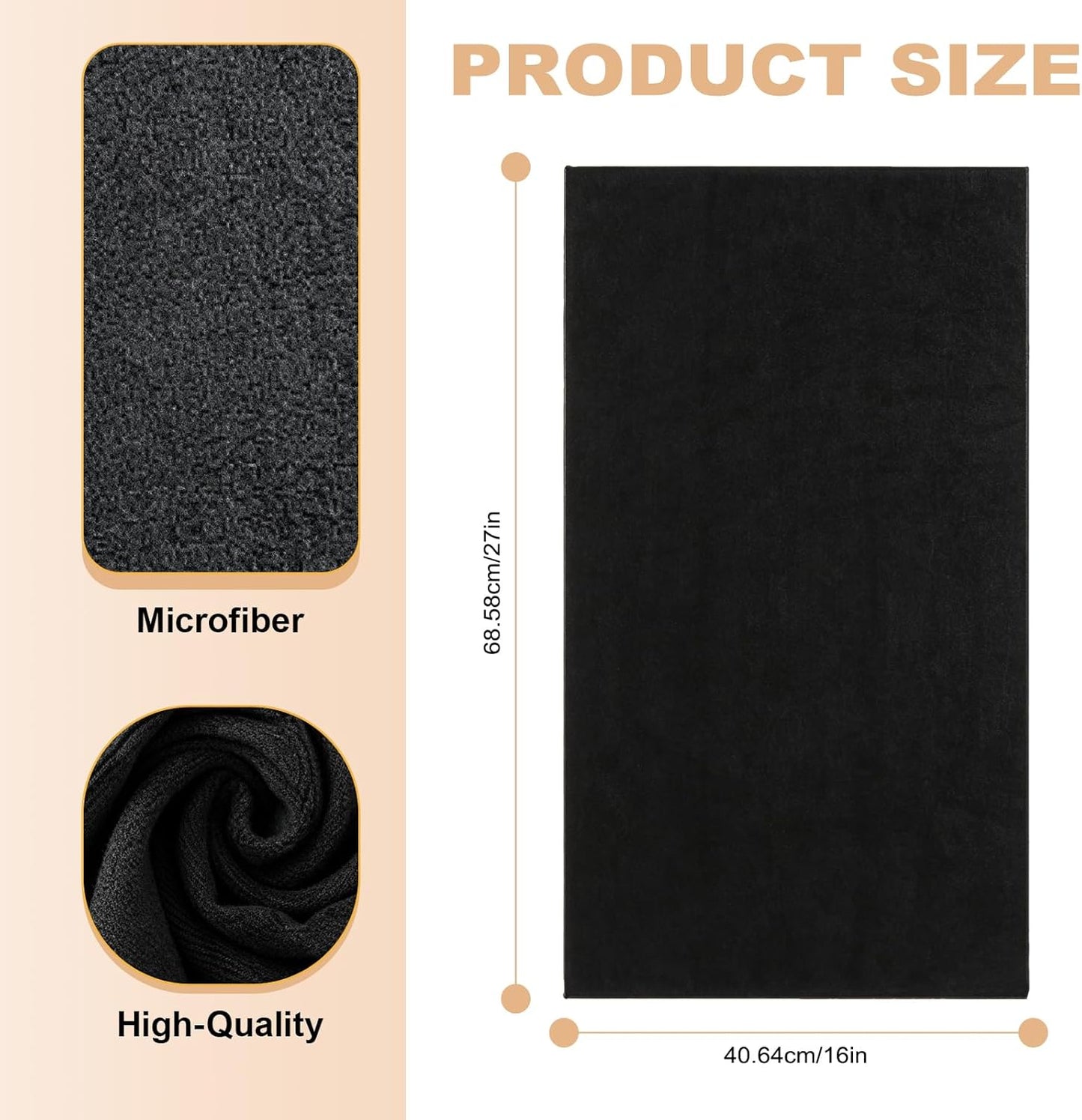 Puomue 6 Pack Black Salon Towels, Super Soft and Absorbent Microfiber Hair Towel for Salon, Bath, Spa, Pool and Home, 27 inch X 16 inch, Black