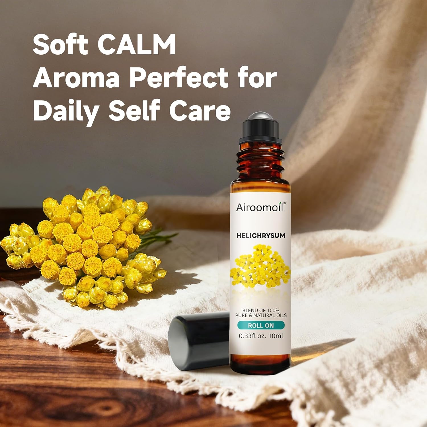 Helichrysum Essential Oil Roll-On 0.33 Oz – Pre-Diluted Aromatherapy Blend, Soft Honey-Herbal Scent, Pocket Size for Daily Commute, Office & Evening Wind-Down, Natural Female Gift
