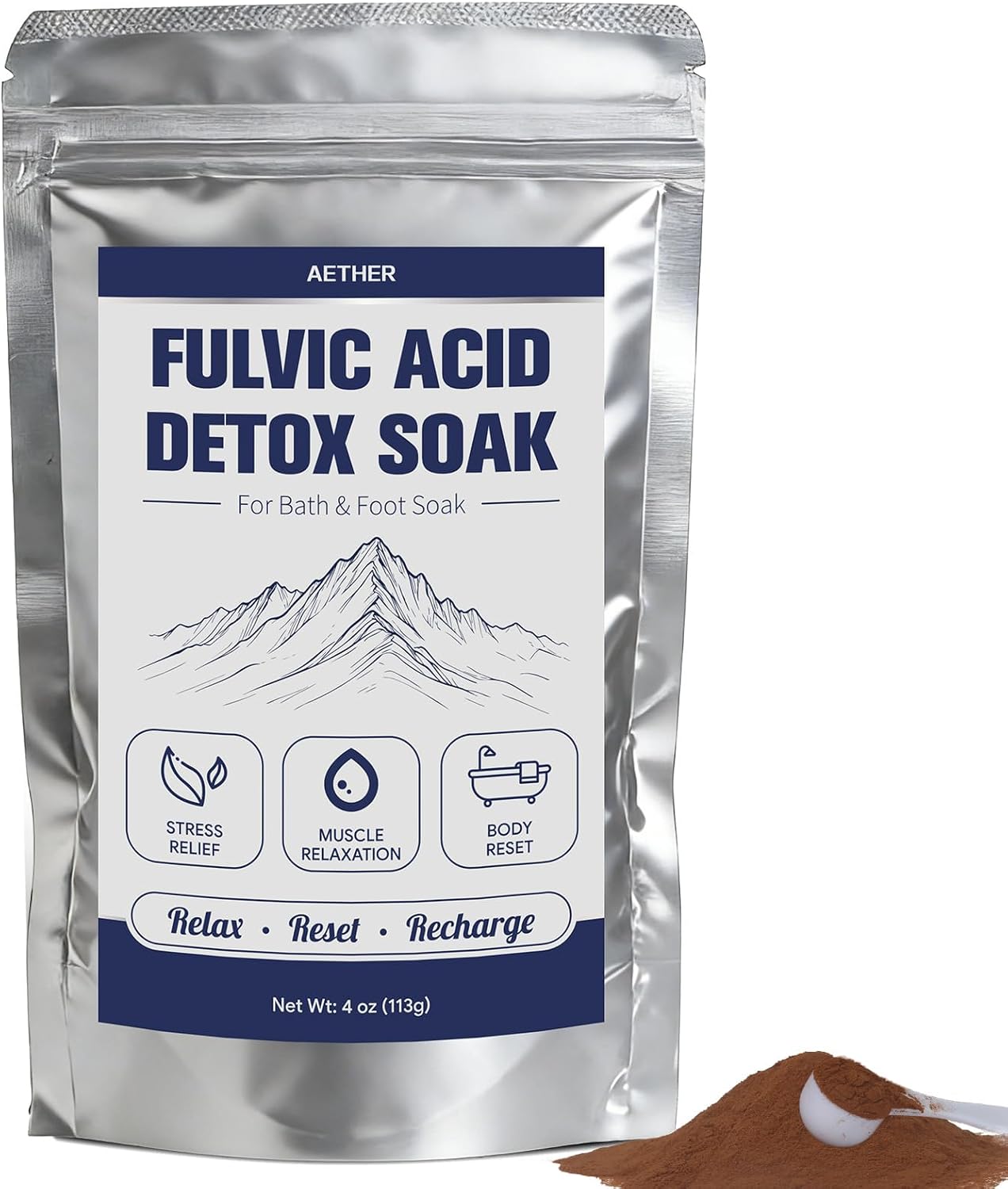 Fulvic Acid Detox Bath Soak, Mineral Bath Soak Powder for Body & Foot Soak, Fast Dissolving, Gentle for Sensitive Skin, Vegan Spa Gift, Includes 5g Scoop, 4oz(113g)