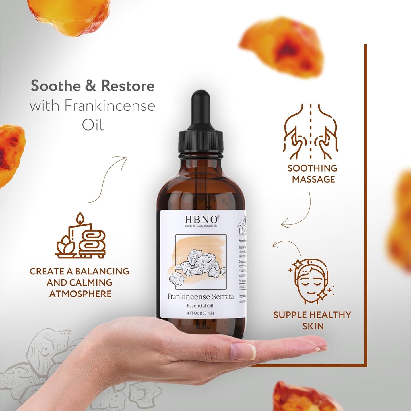 HBNO California Bottled Frankincense Essential Oil (Serrata) 4 fl oz (120ml) - Natural & Premium Grade Frankincense Oil Essential Oil,