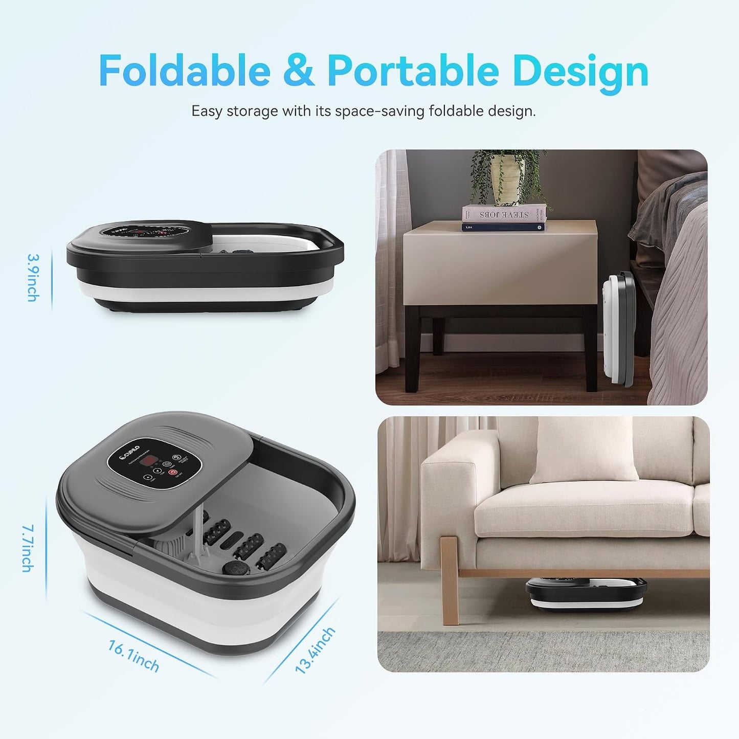 CuPiLo Foot Spa Bath Massager with Heat, Collapsible Foot Massager Spa Soaking Tub with Bubbles, Pumice Stone, and Shiatsu Massage Rollers, Pedicure Foot Spa for Relaxation, Gifts