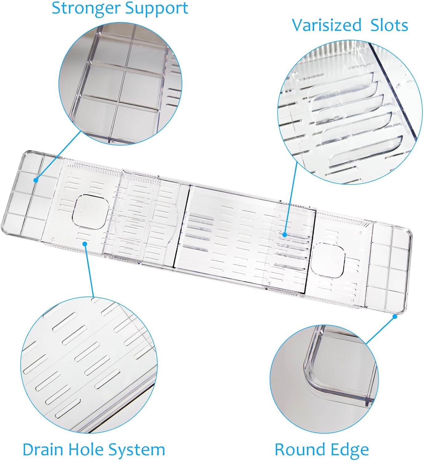 Expandable Bathtub Tray for Tub, Clear Acrylic Bath Caddy with Anti-Slip Design, Waterproof Bathroom Storage, Bath Organizer for Women, Fits Most Tubs up to 31.7" Ideal for Women and Adults