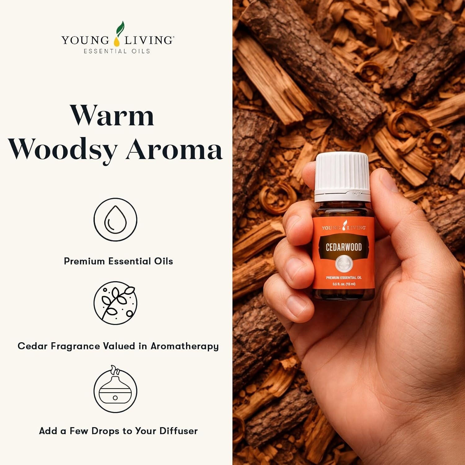 Young Living Cedarwood Essential Oil | 15 ml | Warm Woodsy Aroma for Diffusers, Massage & Aromatherapy | Atlas Cedarwood Oil | Seed to Seal Quality Botanical Oil