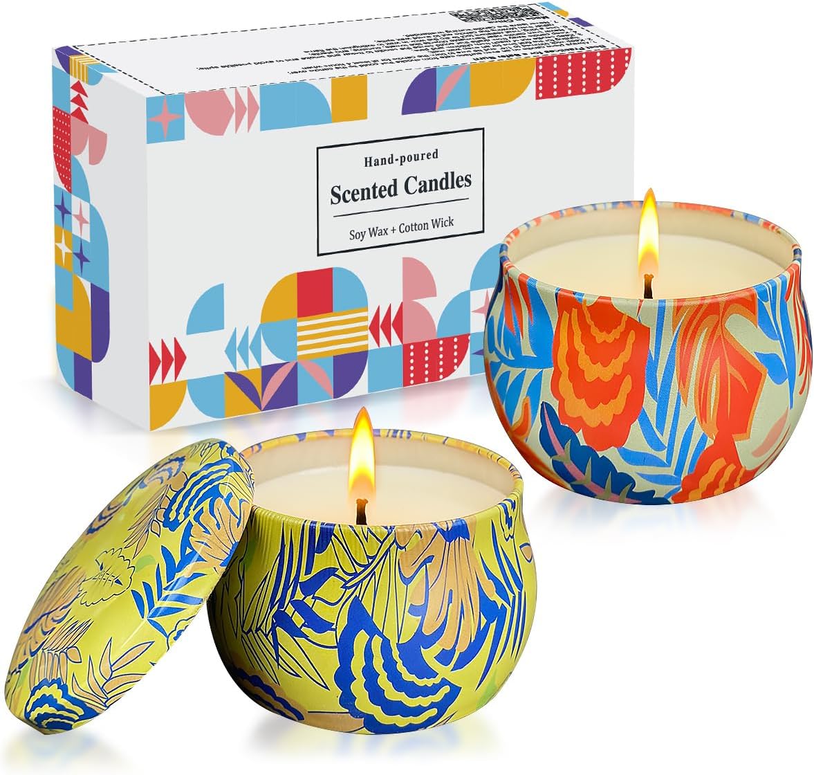 2 Pack Soy Candles Gift Set, 4.4 oz Aromatherapy Candles, Lavender and Rose Scents in Portable Tin Jars - for Home, Travel, Spa, Bath, Yoga