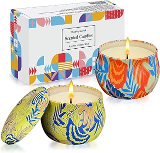 2 Pack Soy Candles Gift Set, 4.4 oz Aromatherapy Candles, Lavender and Rose Scents in Portable Tin Jars - for Home, Travel, Spa, Bath, Yoga