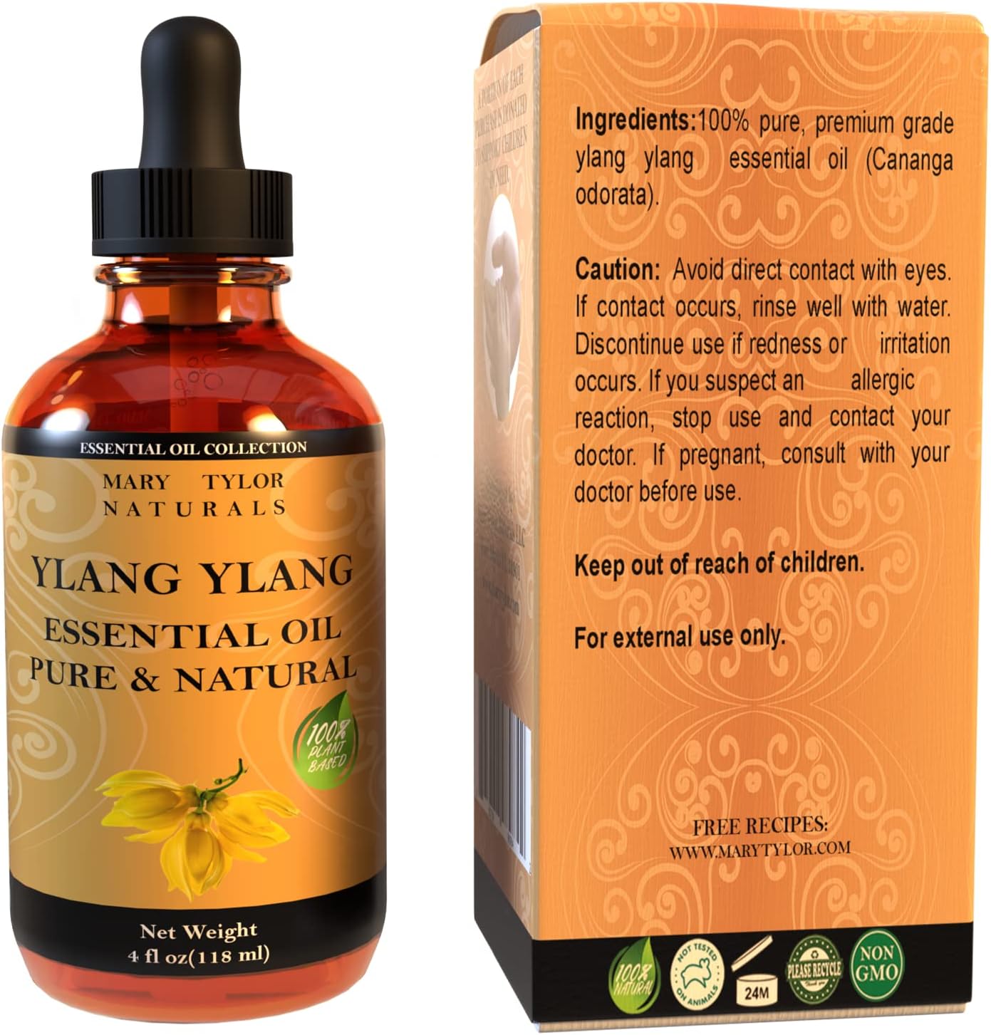 Ylang Ylang Essential Oil (4 oz), Premium Therapeutic Grade, 100% Pure and Natural, Perfect for Aromatherapy and Much More by Mary Tylor Naturals