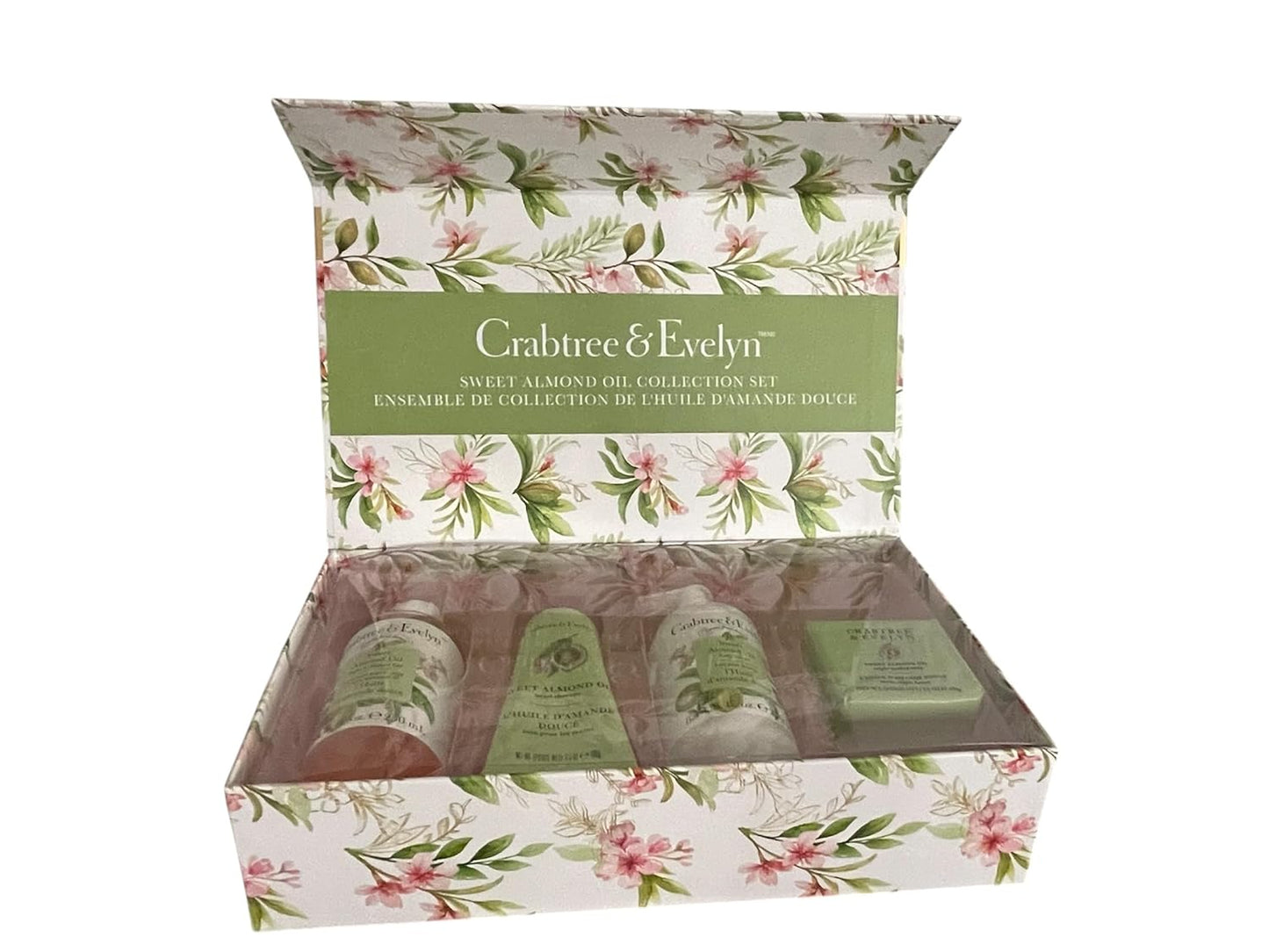Crabtree & Evelyn Sweet Almond Oil Collection Set (Bath & Shower Gel 8.4 fl oz, Hand Therapy 3.5 oz, Body Lotion 8.4 fl oz, Bar Soap 3.5 oz)