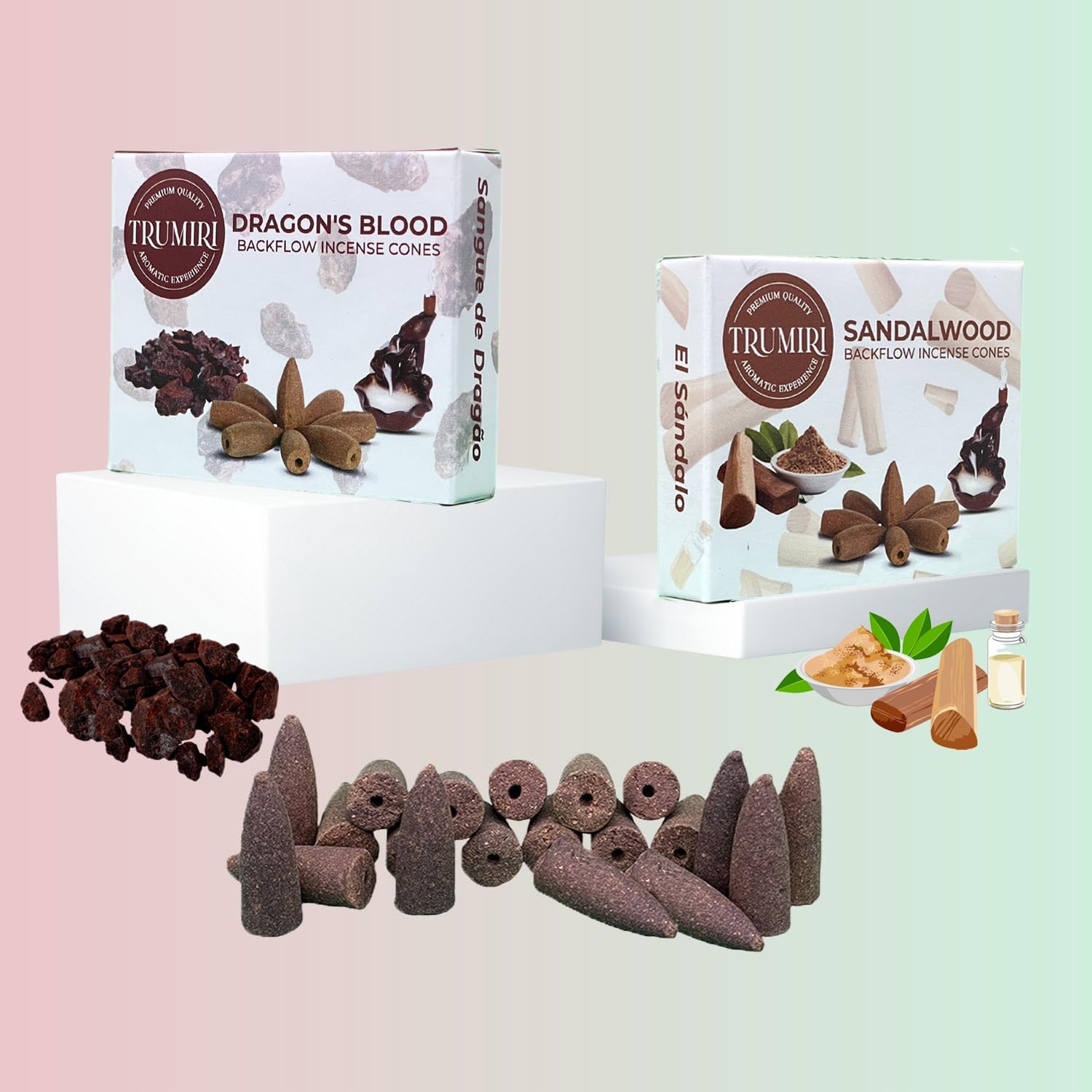 TRUMIRI Backflow Incense Cones - Combo Pack of 20 Waterfall Cones (10 Dragons Blood + 10 Sandalwood)