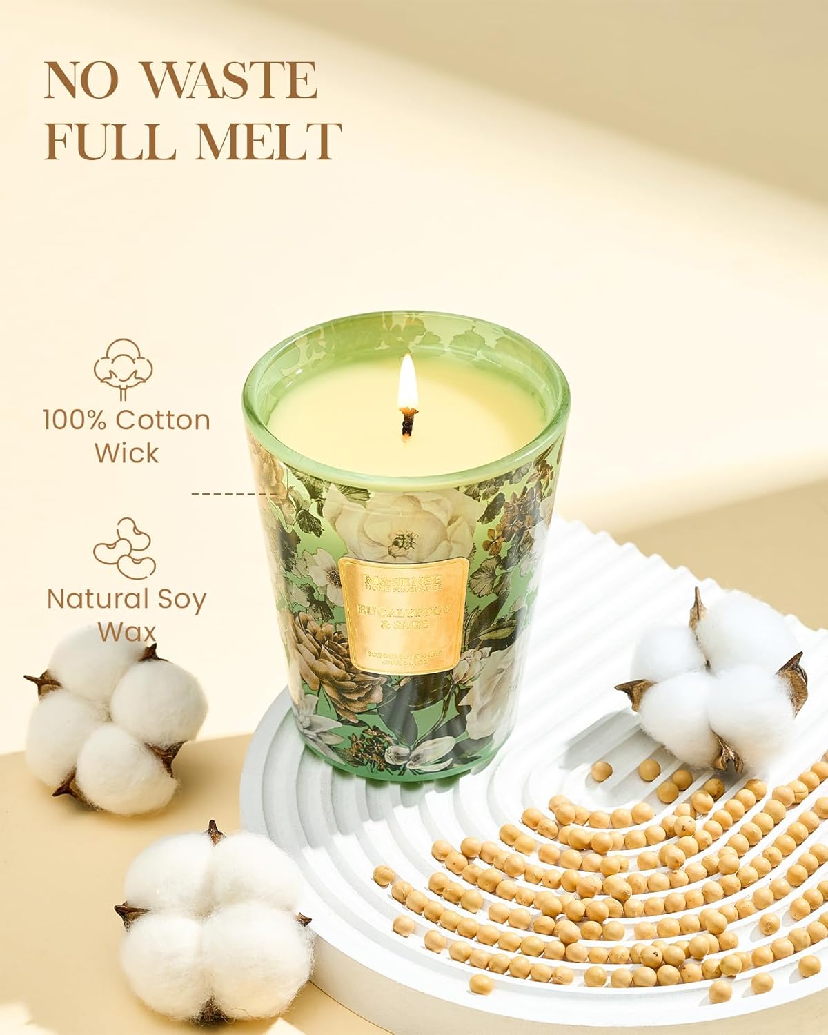 M&SENSE Eucalyptus Sage Soy Candle, 35oz 3 Wick 150H Non Toxic Long Lasting, Large Spa Fresh Focus Aromatherapy Candles, Home Office & Sleep Support