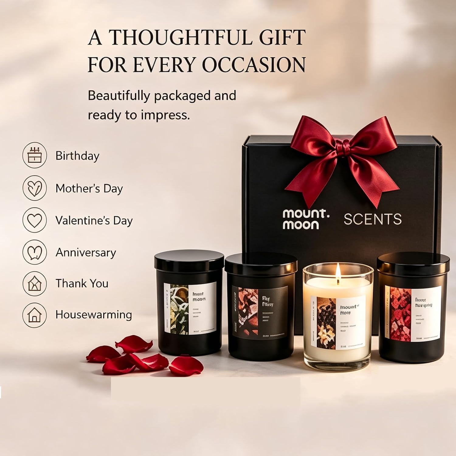 4-Pack Soy Candle Gift Set, Natural Aromatherapy Candles - Sea Salt Sage, Fig Fir, Lavender Eucalyptus, Velvet Rose, 5oz Each 150 Hour, Aromatherapy Candle Gift Set for Home, Relaxation & Spa