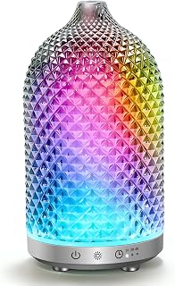 Essential Oil Diffuser 150ml, Glass Aromatherapy Diffuser with Ultrasonic Cool Mist, 7 Color LED Lights, 1/2/4H Timer, Quiet Auto Shut-Off Oil Diffuser for Bedroom, Home, Office (Silvery)