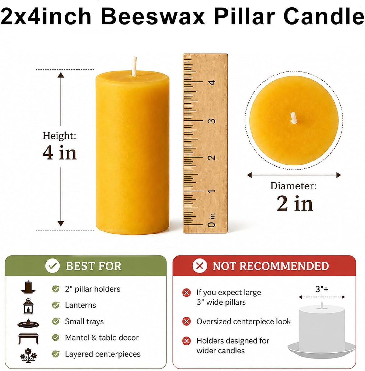2 Pack Beeswax Pillar Candles