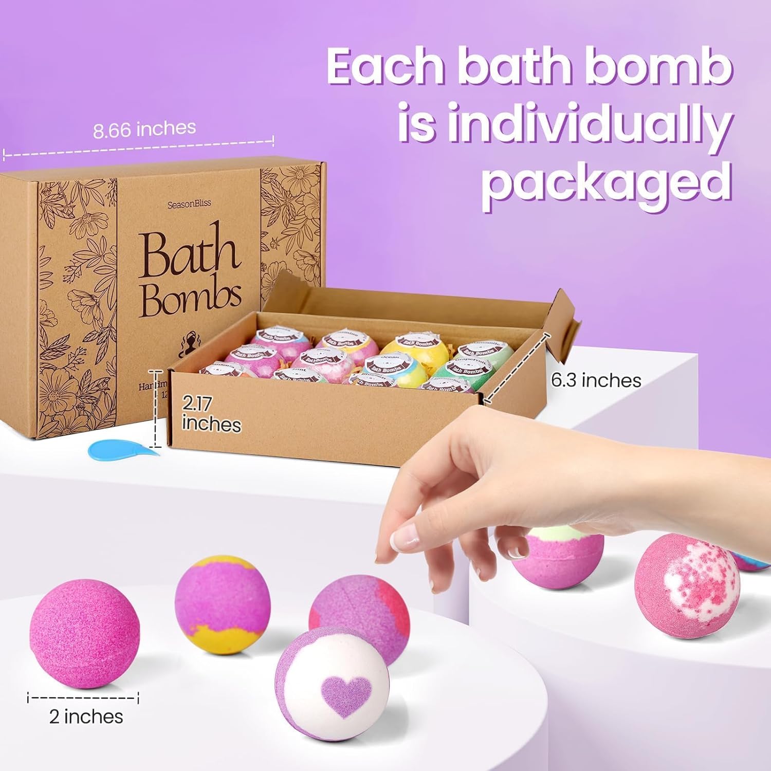 SeasonBliss Bath Bombs for Women, Easter Basket Stuffers, 12 Pack Bubble Shower Bombs Set Total 26.3OZ, Natural Bath Bomb with Shea Butter & Safe Oil, Ideal Present for Birthday,Valentine,Mother's Day