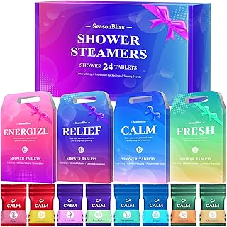 SeasonBliss Shower Steamers 24 Pack, Shower Tablets, Natural Ingredients, 8 Different Scents, Individually Wrapped Shower Steamer, Shower Steamers for Women
