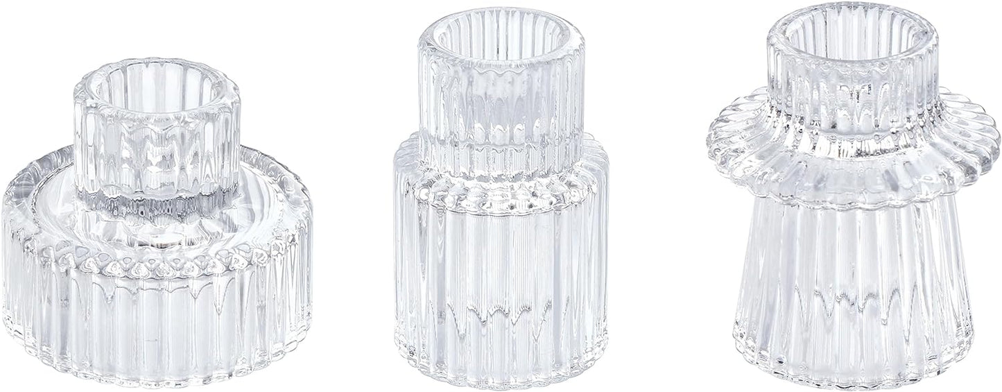 Vixdonos Glass Candlestick Holders Tealight Candle Holders for Table Centerpieces, Wedding Decor and Dinner Party (3 Pcs, Clear)