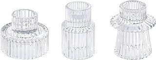 Vixdonos Glass Candlestick Holders Tealight Candle Holders for Table Centerpieces, Wedding Decor and Dinner Party (3 Pcs, Clear)