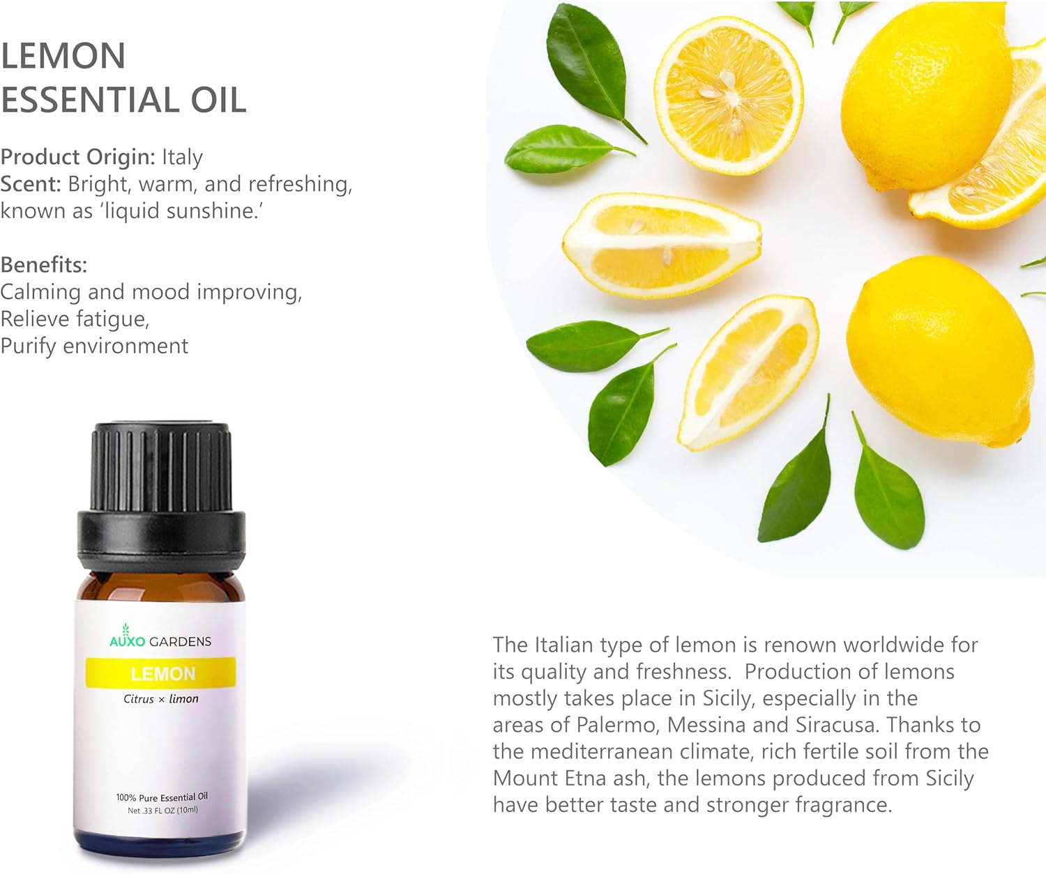 Citrus Essential Oil Set - Pack of 6, 10ml, Pure Therapeutic Grade Fruity Essential Oils includes Lemon, Grapefruit, Sweet Orange, Lime, Bergamot and Petitgrain