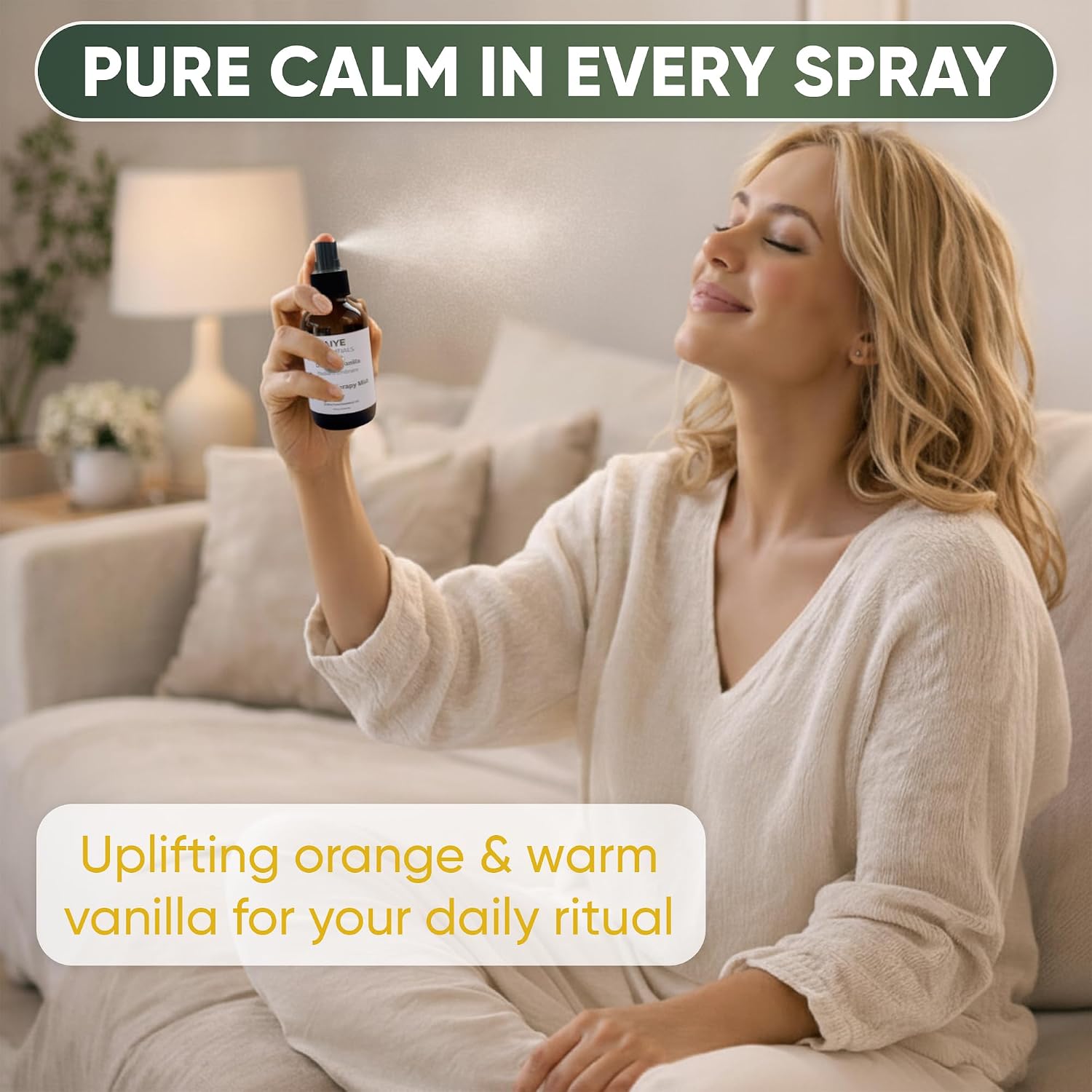 Aiye Essentials Orange Vanilla Aromatherapy Room & Linen Spray, Non‑Toxic Essential Oil Fabric Mist, 2 oz