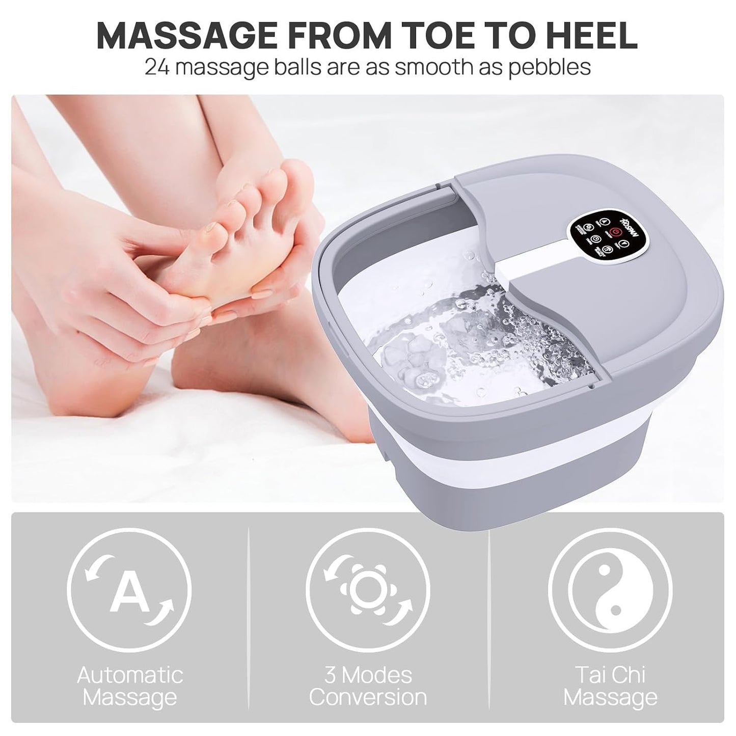 HOSPAN Collapsible Foot Spa Electric Rotary Massage, Foot Bath with Heat, Bubble, Remote, and 24 Motorized Shiatsu Massage Balls. Pedicure Foot Spa for Feet Stress Relief