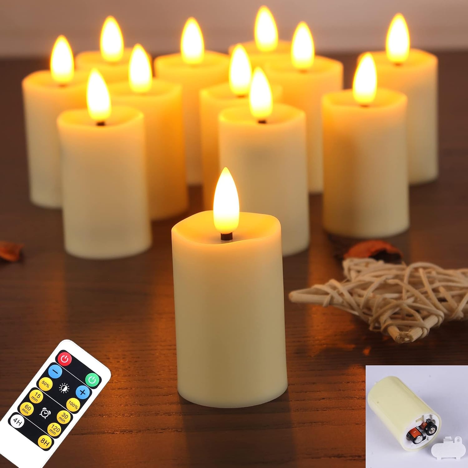 WRalwaysLX max 800hours Use 2AAA Battery (not inluded) 12 Pack Flameless Tea Light with Remote Control, LED Flickering Votive Candles, Indoor Home Decor, Dia3.8CM* H8CM,