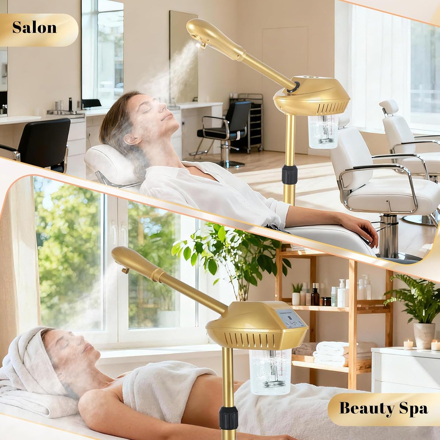 Facial Steamer Professional with More Steam for Deep Cleansing and Hydration, Steamer for Facial with Time Setting, Face Steamer Adjustable Height for Beauty, Spa and Home Use, Gold